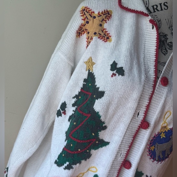 P Galli Designs Vintage Christmas Cardigan Holiday Sweater Button Embroidered M - Picture 2 of 8